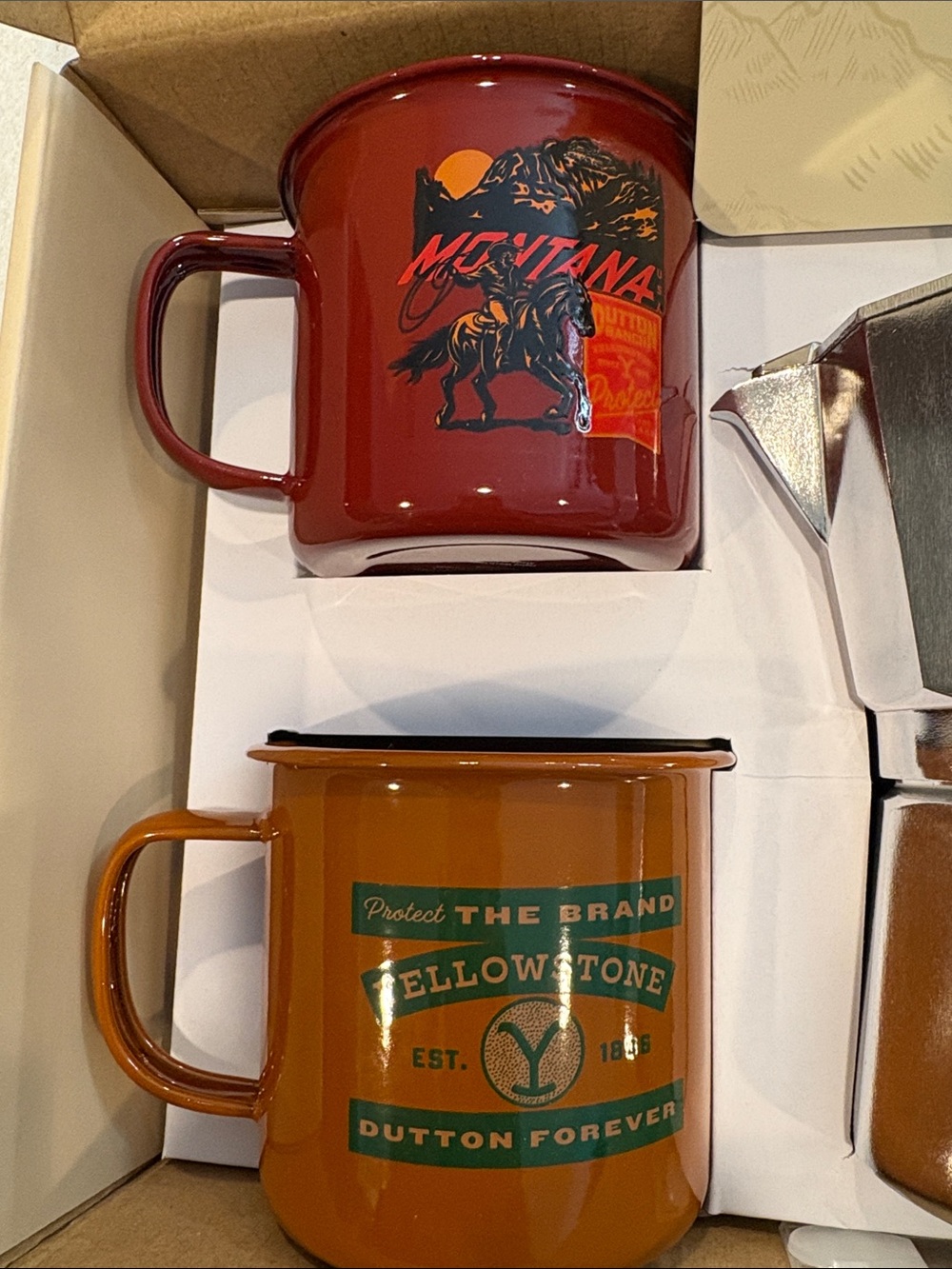 NEW Yellowstone Percolator & Mug Set - Multi Color Camp Mugs - Picture 2 of 11